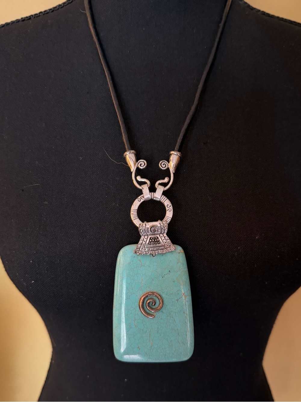 Turquoise Pendant Necklace with Silver Accents - Women Jewelry